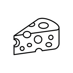 Simple black outline of a swiss cheese wedge with holes