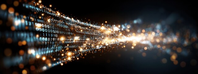 Fototapeta premium Floating binary code and glowing particle background