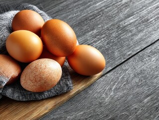 Fresh eggs on a wooden surface