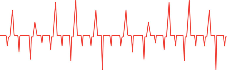 Heartbeat ECG waveform vector illustration in red, representing cardiology or medical pulse data. Simple flat heart rate line graphic for health or monitor interface. Ideal for healthcare design.
