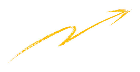Yellow arrow symbol colored pencil isolated on transparent background