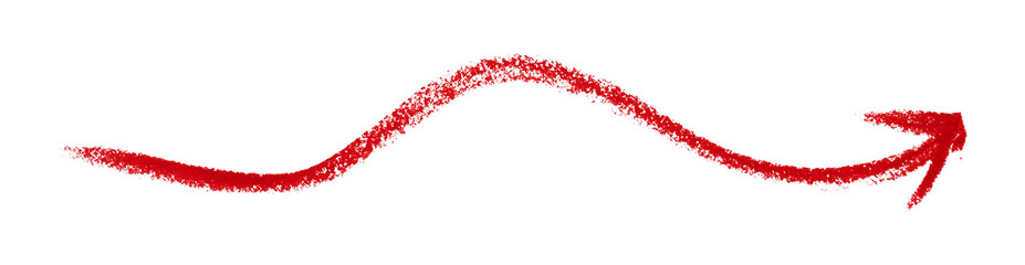 Red arrow symbol colored pencil isolated on transparent background