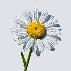 A close-up of a daisy with water droplets on its white petals and a yellow center.