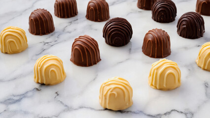 World Chocolate Day celebration. Assorted chocolate treats on a dark background. Sweetness, indulgence, and dessert temptation.