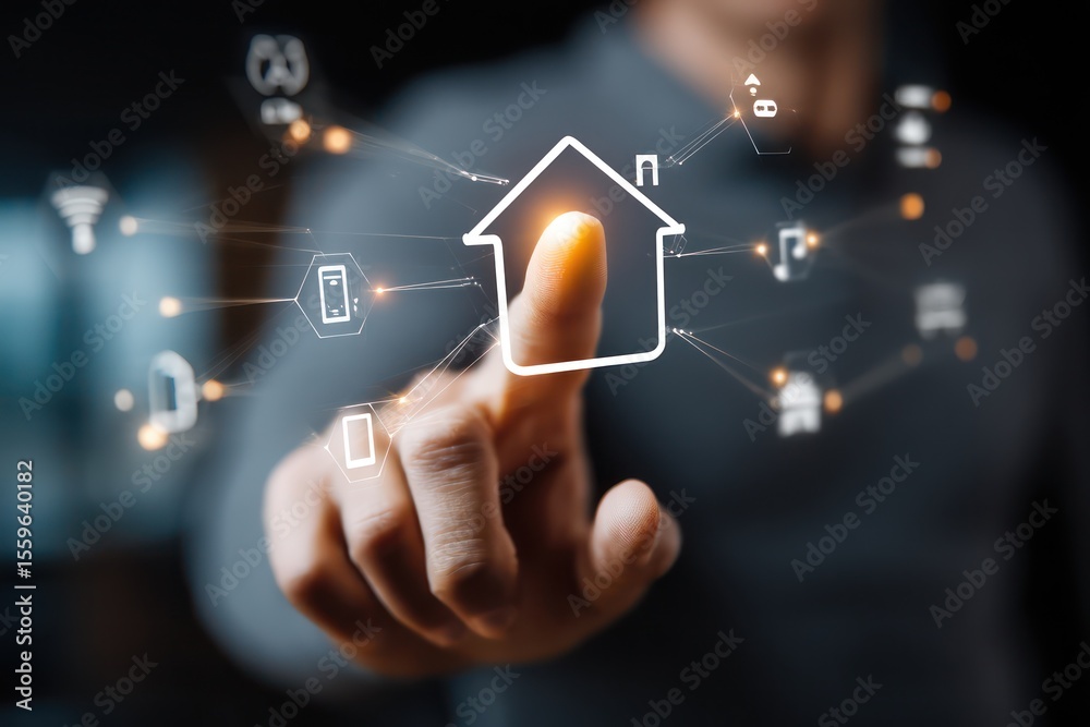 Poster smart home automation system represented digitally with seamless control and monitoring features.