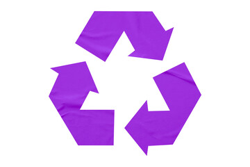 Purple recycle symbol paper isolated on transparent background