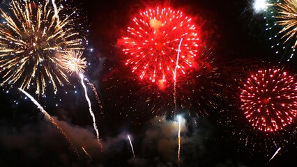 Red Firework celebrate anniversary happy new year 2025, 4th of july holiday festival. red firework...