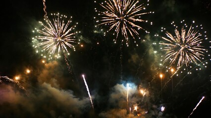 Golden Firework Countdown to new year 2025 party time event anniversary independence day night time...