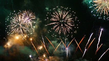 Green Firework celebrate anniversary happy new year 2025, 4th of july holiday festival. Green...