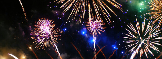 Banner Green firework night time celebrate national holiday. Green Firework celebrate anniversary...