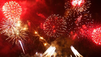 Red Firework celebrate anniversary happy new year 2025, 4th of july holiday festival. red firework...