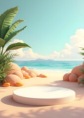Obraz premium Empty Product Podium on Tropical Beach with Ocean View
