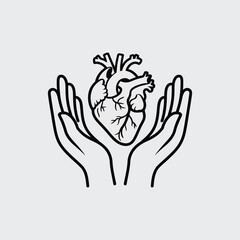 Hands Holding Heart Line Art Illustration for Medical or Healthcare Concepts