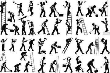 Construction Worker Silhouette Vector Set