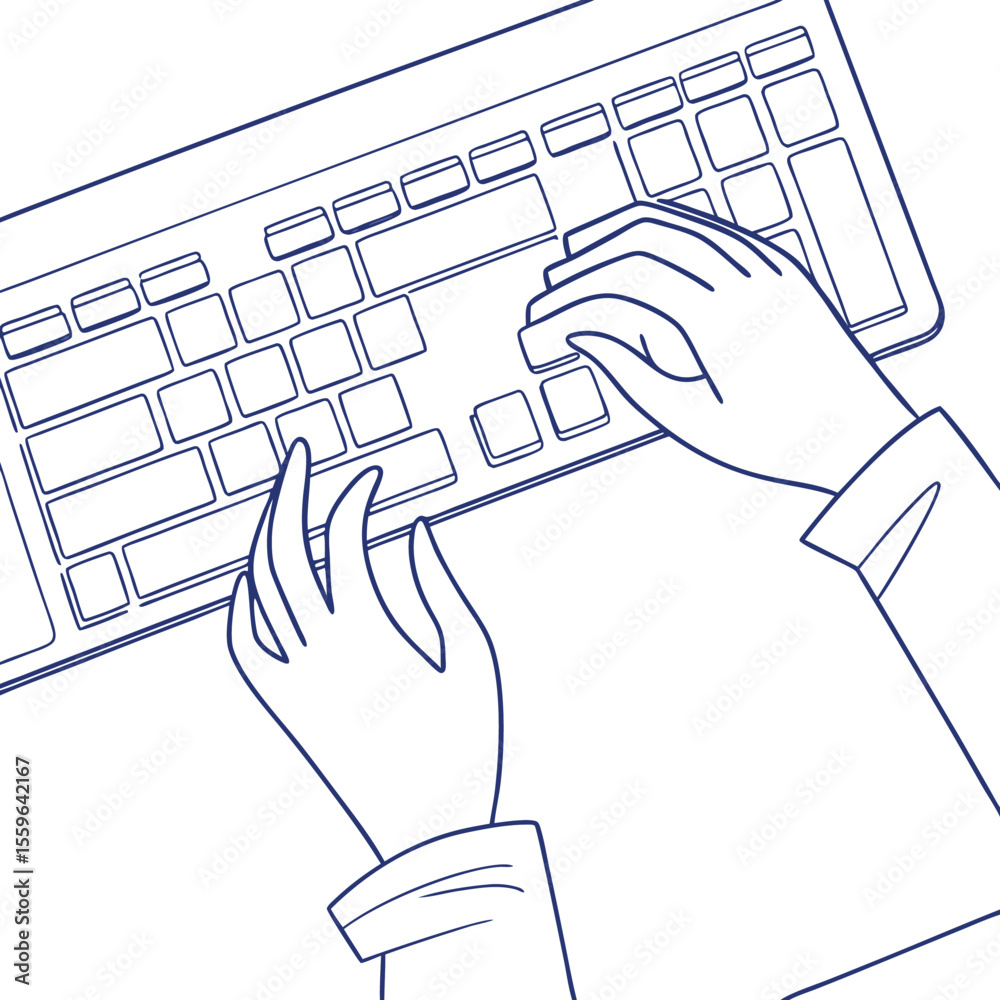Poster close up overhead view of a person s hands typing on a computer keyboard illustrating digital commun