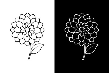 Floral Zinnia Line Icon. Botanical Art Design in Black and White Sketch Style