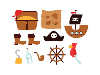 cute hand drawn pirate item elements illustration collection