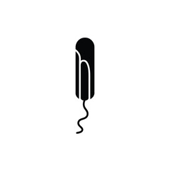 Black Silhouette of a Tampon with String on a White Background