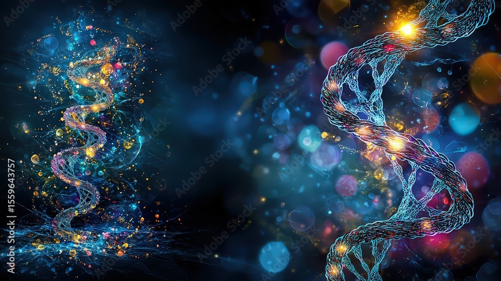 Aufkleber Dynamic dna visualization digital art abstract science concept colorful bokeh enigmatic viewpoint