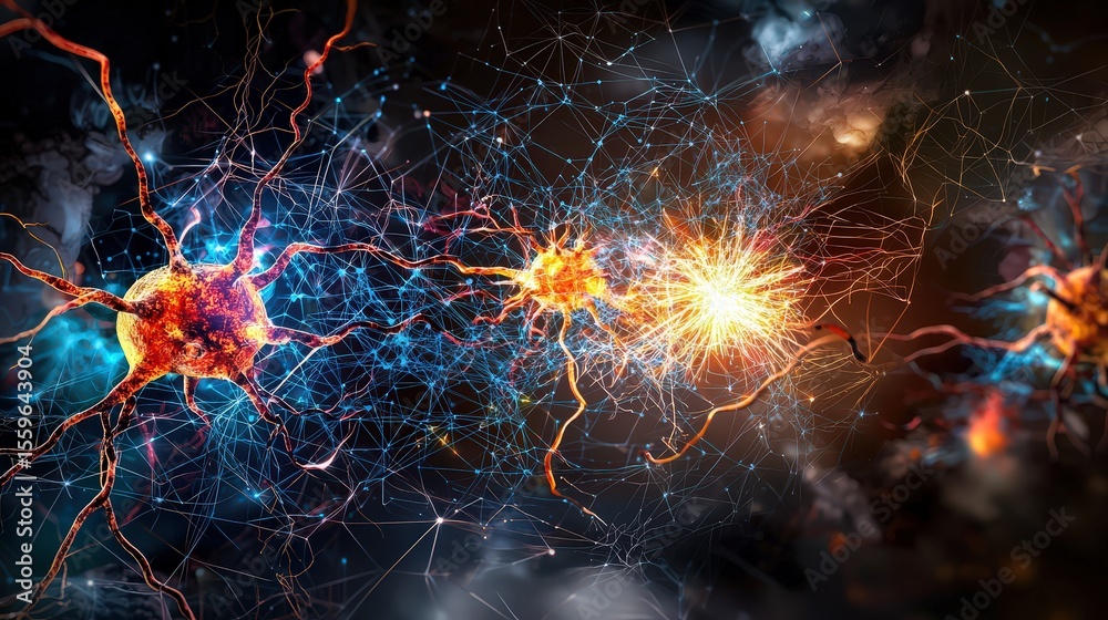 Leinwandbilder Neuroscience discovery event synaptic activity in a virtual lab digital art abstract environment macro viewpoint