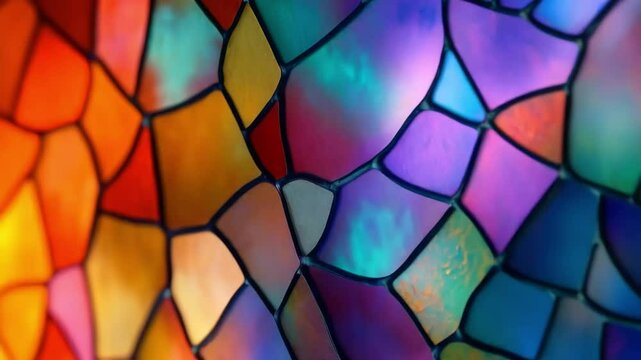 Light filters through a multicolored stained glass surface, creating an abstract play of light and color - Powered by Adobe