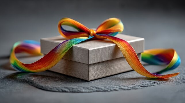 Gift box with rainbow ribbon