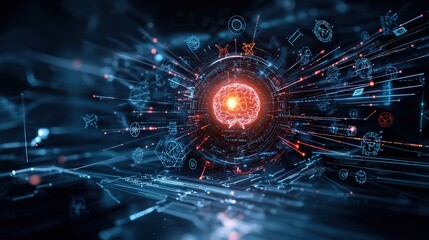 Dynamic ai brain visualization digital realm graphic art futuristic environment abstract view neural concept