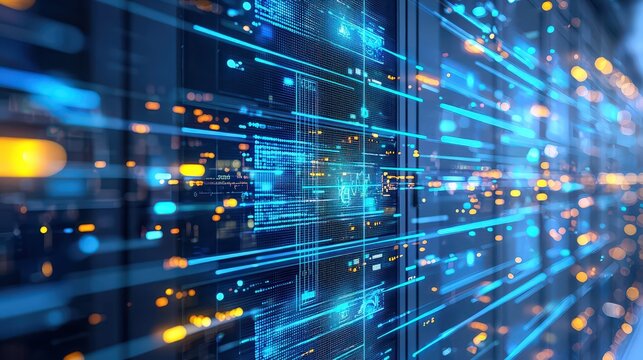 Data flow visualization in modern data centers technology environment digital art perspective