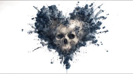 Explosion forming a shape heart skull minimal on white