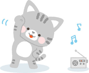 ラジオ体操をするサバトラネコ