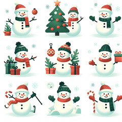 Flat Vector Snowman Holiday Icons