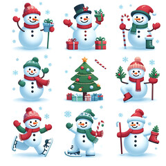 Flat Vector Snowman Holiday Icons