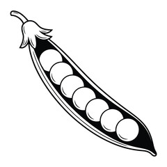 Black and White Illustration of a Pea Pod