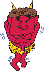 節分で外で寒がる鬼
