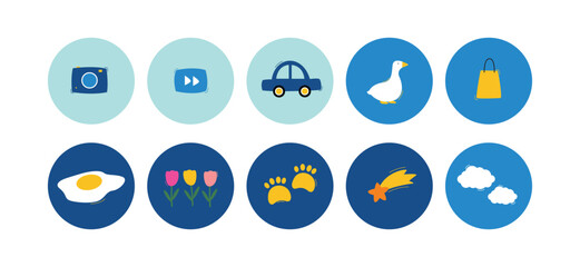 Cute blue hand drawn social media highlights collection