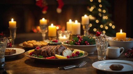 Christmas meal, served on the table with decoration christmas	
