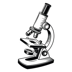 Monochrome Microscope Illustration for Scientific Research and Laboratory Equipment Concepts