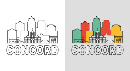Naklejka premium Concord skyline with Todos Santos Plaza and downtown buildings for vibrant cityscape art.