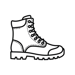 Simple Black and White Line Art Illustration of a Lace Up Boot