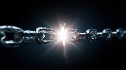 Strength through Unity: A powerful image of a gleaming chain link, symbolizing strength, unity, and connection. The focal point is a bright, radiant light that emphasizes the bond and cohesion.