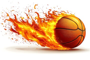 Fototapeta premium Burning basketball illustration with orange flames and sparks isolated on a white background