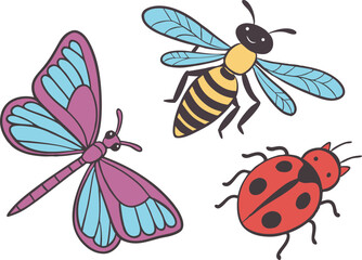Insects and Small Creatures Clipart Set Featuring Bugs Beetles Worms and Tiny Critters. Hand Drawn Insects and Mini Creatures Collection for Educational and Kids Projects. Cute and Clean Insect