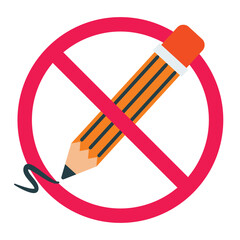 No scribble sign, forbidden pencil sign, pencil with red crossed circle, prohibited scribbling symbol, do not write or scribble sign, no drawing allowed icon