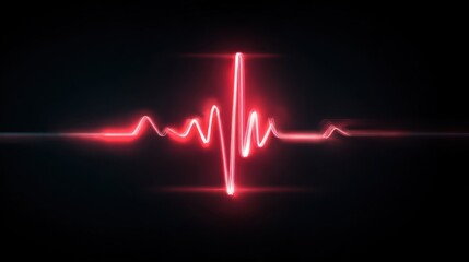 Electrocadiogram pulse in Darkness: A mesmerizing close-up captures the raw essence of life, the electric pulse of existence elegantly rendered in vibrant red against a stark dark backdrop.