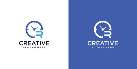 R initial logo icon digital clock