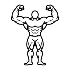 Fototapeta premium Bodybuilder flexing muscles illustration strong man outline fitness and workout concept