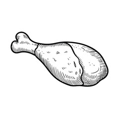 Engraved Style Single Chicken Drumstick Illustration