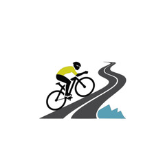 Fototapeta premium Cycle Up Motivation Graphic with Cyclist and Road, Motivational cycling illustration showing a cyclist in yellow climbing a winding road, encouraging perseverance and uphill challenges in sports.