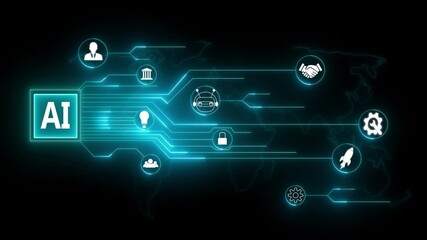 ai agent- businessman working with virtual reality at office. AI Agents, Headlines Fast Scree international communication network concept. Multinational people community. Human resource 4k animation. - Powered by Adobe