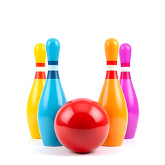 "3D Bowling Pin and Ball Isolated Illustration – Fun Sport Game Equipment for Strike and Competition Concepts"

